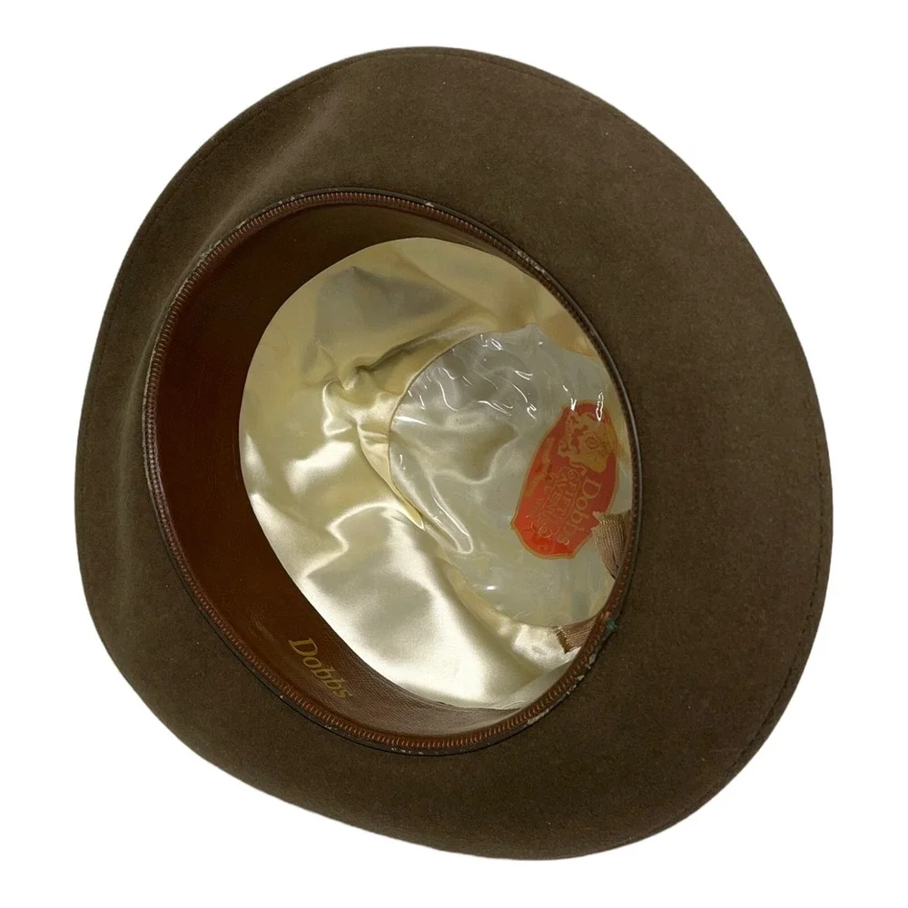 VINTAGE Dobbs Fifth Avenue Fedora Brown Hat 7 1/4 CLEAN WOOL SILK BOW - Picture 3 of 9